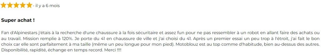 avis client sur basket moto